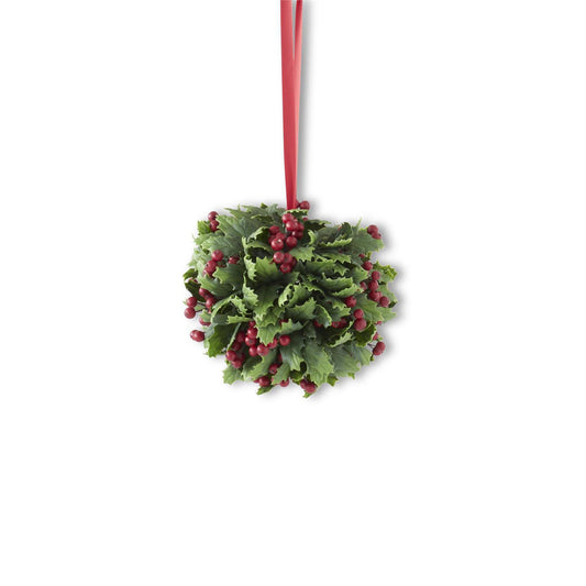K & K Interiors 55446E Holly Ball w/Red Ribbon Hanger