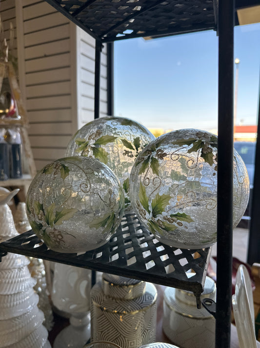 K & K Interiors 55649D Crackled Glass LED Globe w/Gold Glittered Holly & Faux Snow