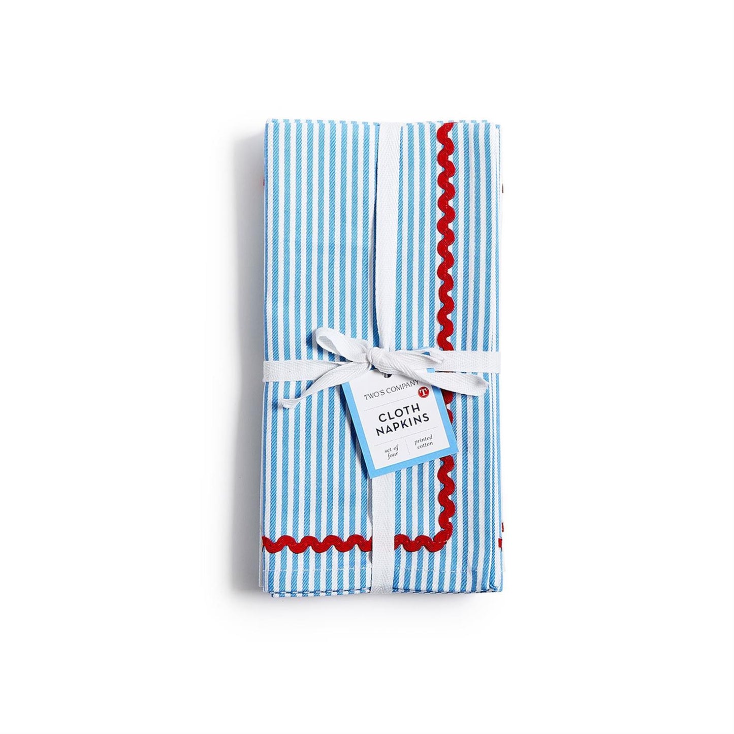 Two's Company 55694 S/4 Blue Stripe Cloth Dinner Napkins