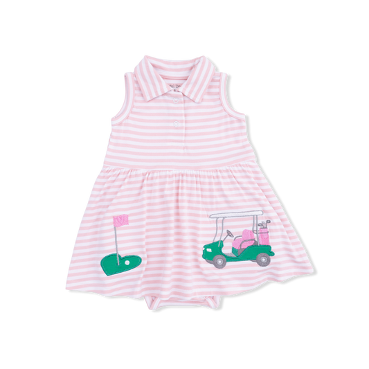 Angel Dear 568-S26-BAS Striped Golf Polo Tennis Dress - Orchid Pink and White Stripe