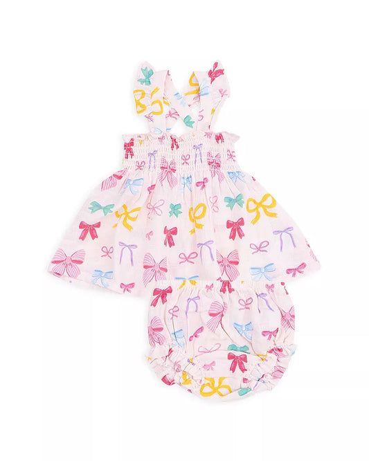 Angel Dear 572-S25-CBS Colorful Bows Ruffle Strap Smocked Top and Diaper Cover