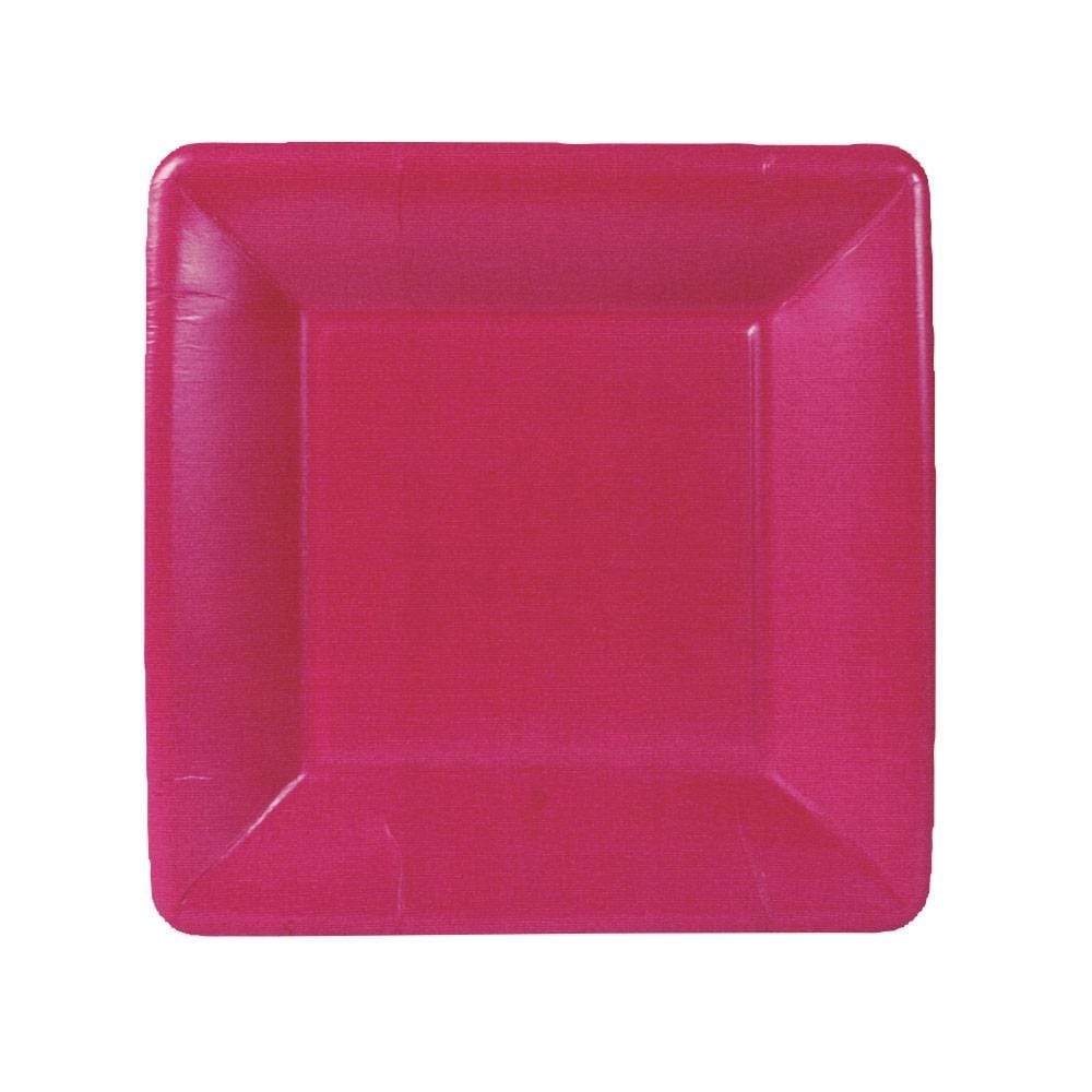Caspari 6016 Grosgrain Border Square Paper Plates - Rose