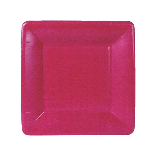 Caspari 6016 Grosgrain Border Square Paper Plates - Rose