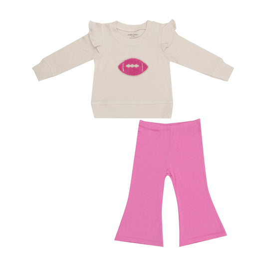 Angel Dear 640-F24-FOT Footballs Waffle Ruffle Sweatshirt w/ Pink Bamboo Baby Bells