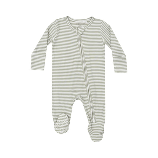 Angel Dear 651-F24-DGS Desert Green Stripe 2 Way Zipper Footie