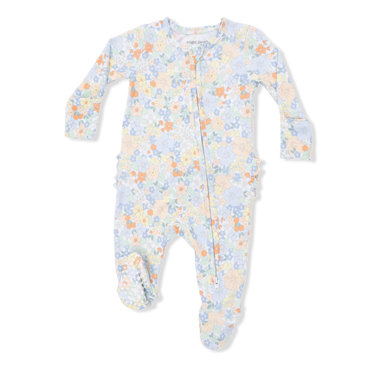 Angel Dear 653-S26-GAF Georgia Floral 2 Way Ruffle Back Zipper Footie