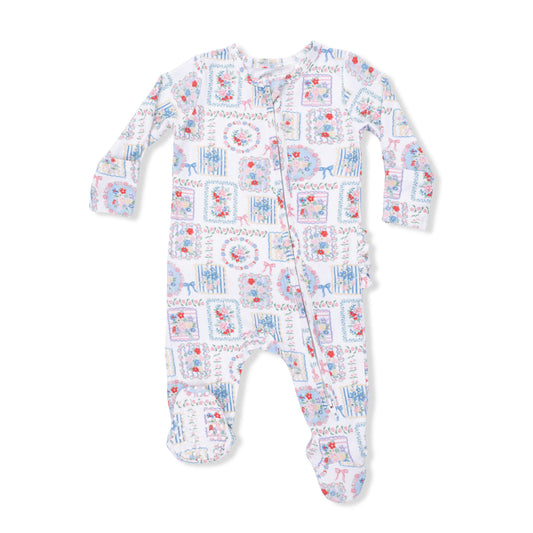 Angel Dear 653-S26-JFP Julep's Floral Patchwork 2 Way Ruffle Back Zipper Footie