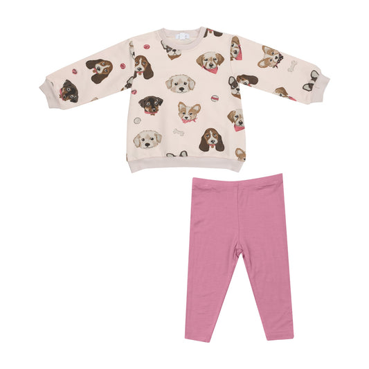 Angel Dear 410-F24-PPF French Terry Pretty Puppy Faces - Puffy Long Sleeve Oversized Sweatshirt & Legging