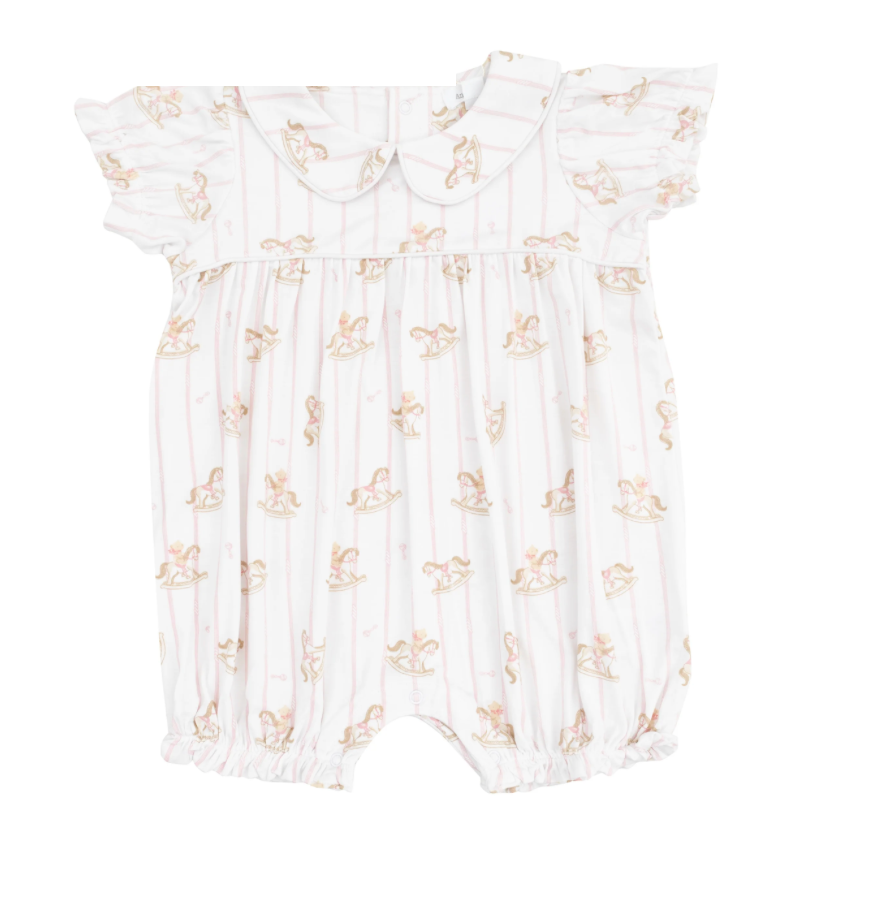 Angel Dear 686-S25-VRP Vintage Rocking Horse Pink Classic Puff Sleeve Baby Doll Bubble