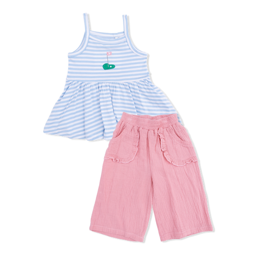 Angel Dear 724M-S26-BAS Striped Golf peplum Tank with Wide Leg Pant