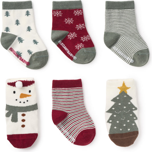 Elegant Baby 78289 Christmas Cottage Baby Socks  - Set of 6