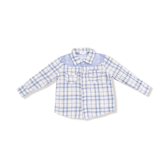 Angel Dear 915A-F25-WBP Blue Plaid Western Pearl Snap Shirt