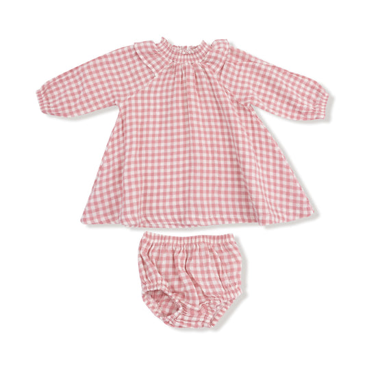 Angel Dear 920A-F25-WPP Rose Pink Plaid Western Pearl Snap Dress & Diaper Cover
