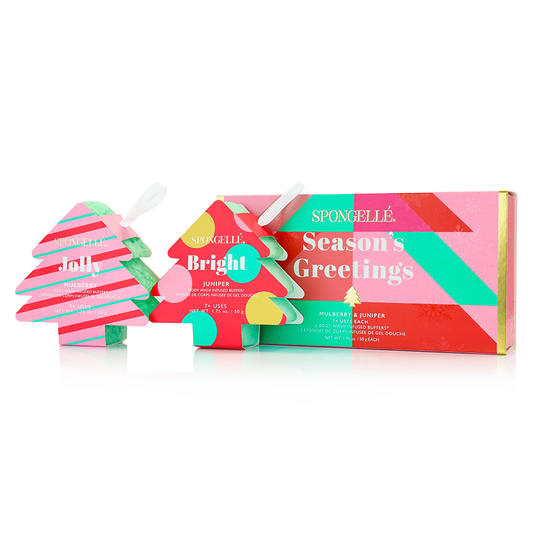 Spongelle AST-GS24HOLTR-SG Holiday Tree Ornament Gift Set - Season's Greeting Jolly and Bright