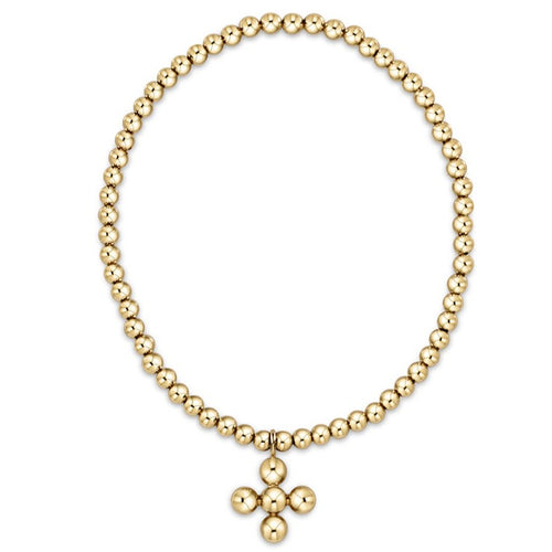 enewton BCLG3CLSCG4 Classic Gold 3mm Bead Bracelet - Classic Beaded Signature Cross Gold Charm - 4mm Bead Gold