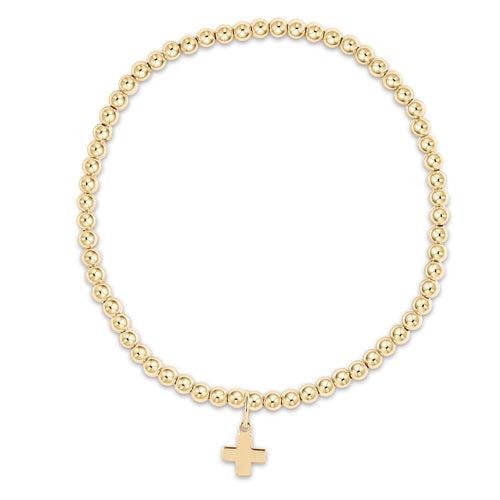 enewton BCLG3SCG Classic Gold 3mm Bead Bracelet - Signature Cross Charm