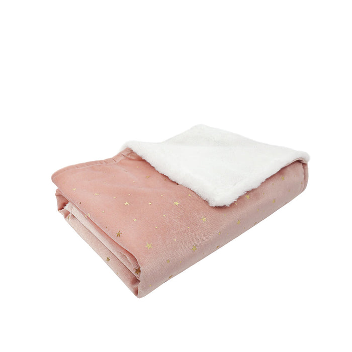 MON AMI BK1009 Celestial Velvet and Faux Fur Pale Rose Pink Blanket