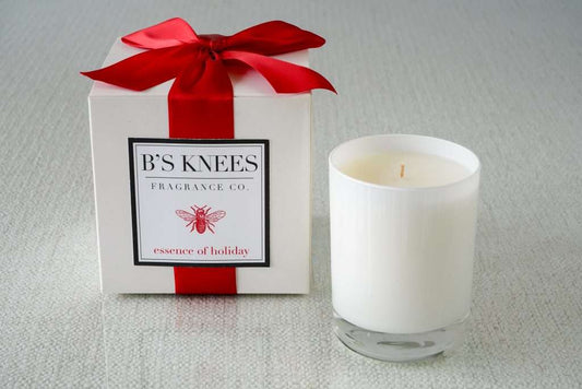 B's Knees 1-Wick White Glass Candle -Essence of Holiday