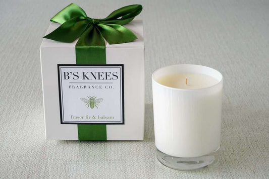 B's Knees 1-Wick White Glass Candle -Fraser Fir and Balsam