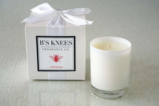 B's Knees 1-Wick White Glass Candle -Celebrate