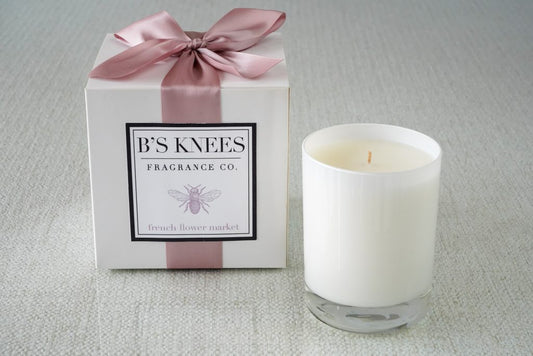 B's Knees 1-Wick White Glass Candle -French Flower Market