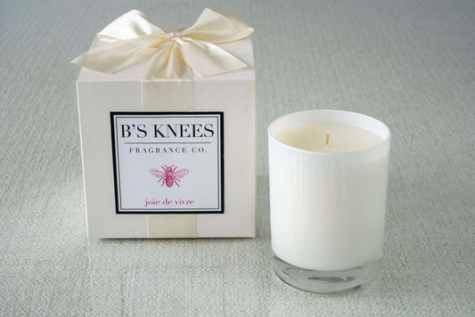 B's Knees 1-Wick White Glass Candle -Joie de Vivre