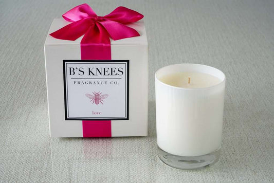 B's Knees 1-Wick White Glass Candle -Love