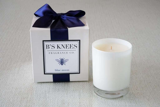 B's Knees 1-Wick White Glass Candle -Blue Moon