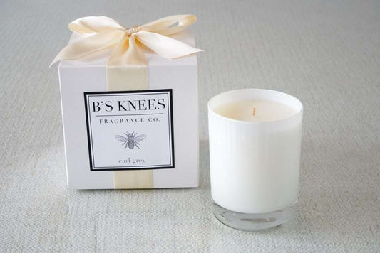 B's Knees 1-Wick White Glass Candle -Earl Grey