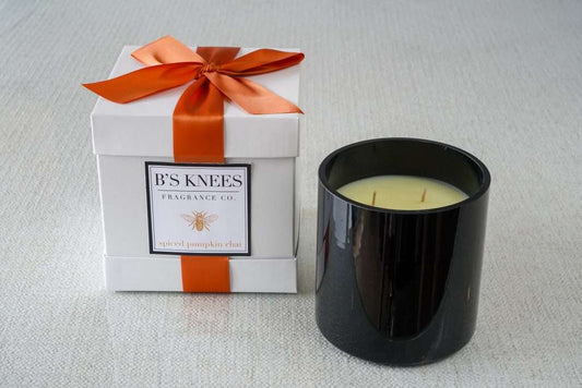 B's Knees 3-Wick Black Glass Candle -Spiced Pumpkin Chai