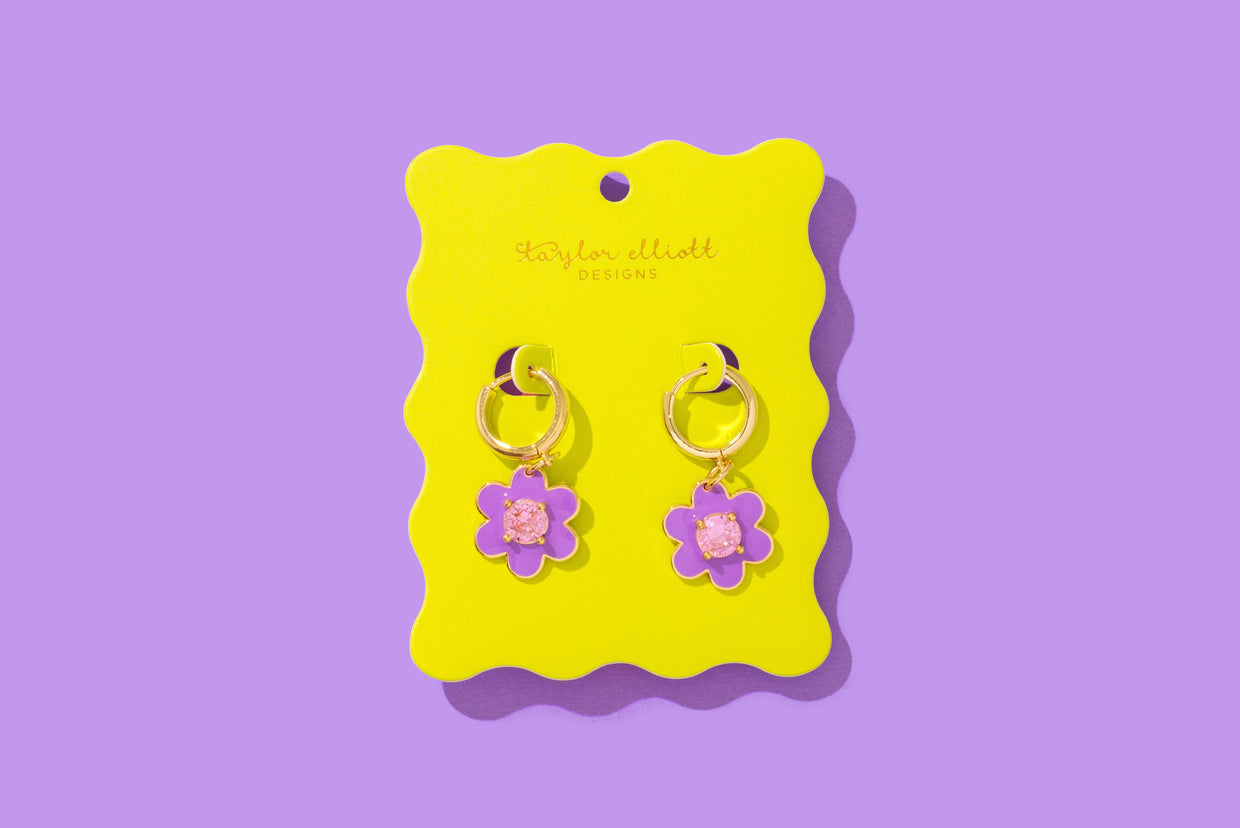 Taylor Elliott Designs E-25 Purple Flower Earrings