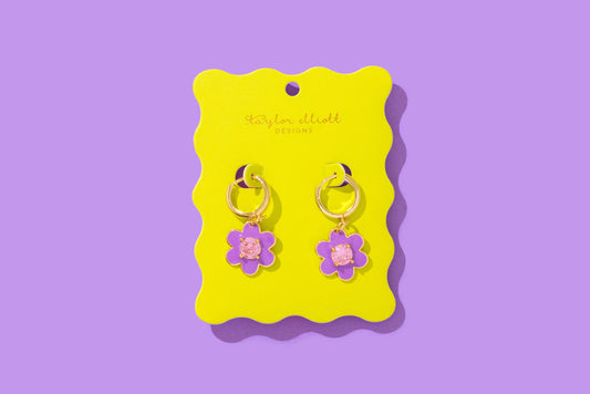 Taylor Elliott Designs E-25 Purple Flower Earrings