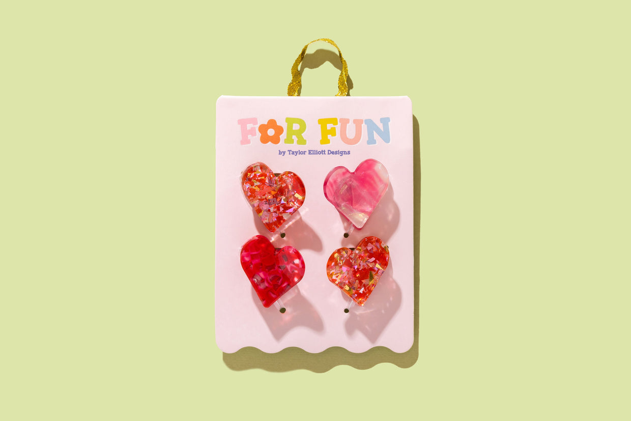 Taylor Elliott CC-10 For Fun Pink & Red Hearts Mini Claw Clips