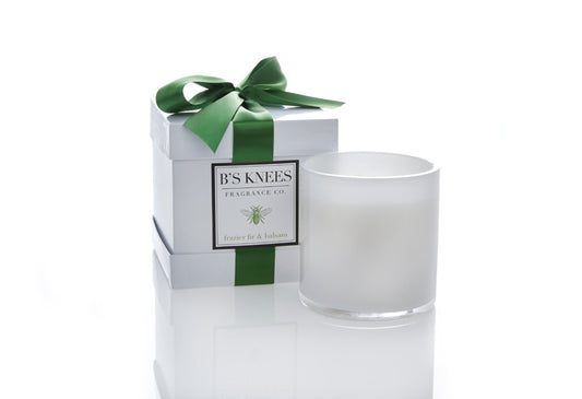 B's Knees 3-Wick White Glass Candle -Fraser Fir and Balsam