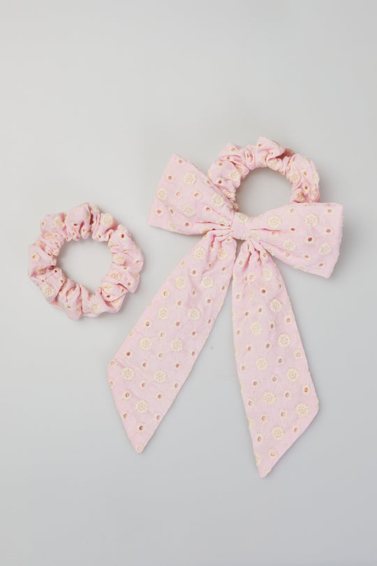 Violet & Brooks Ellie Eyelet Bow Scrunchie Pair - Pink