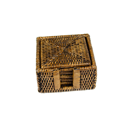 Caspari HCSSQ101 Rattan Square Coaster Set