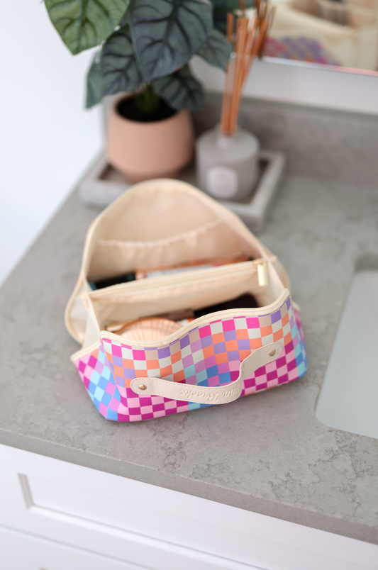 Jadelynn Brooke Hold All Make Up Bag - Happy Checkered