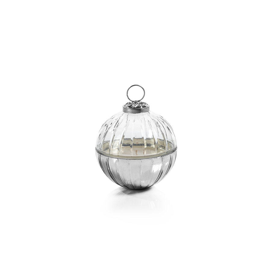 Zodax IG-2620 Etched Glass Ornament Ball Scented Candle - Silver