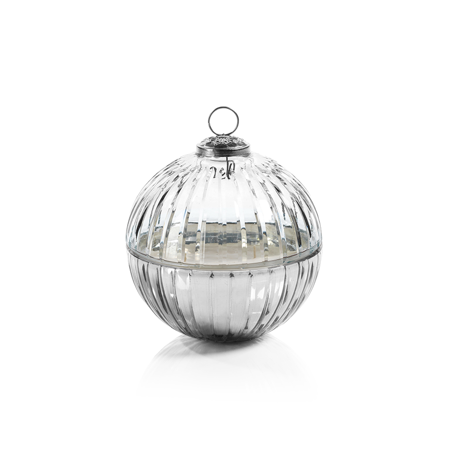 Zodax IG-2620 Etched Glass Ornament Ball Scented Candle - Silver