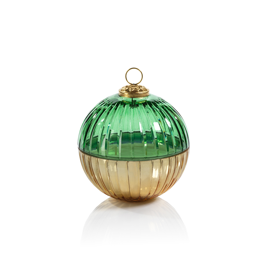 Zodax IG-2630 Etched Glass Ornament Ball Siberian Fir Scented Candle - Gold Medium