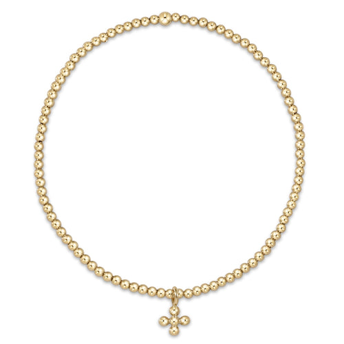 enewton BCLG2CLSCSMG Classic Gold 2mm Bead Bracelet - Classic Beaded Signature Cross Small Gold Charm