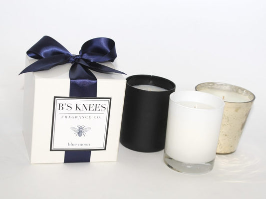 B's Knees 1-Wick White Glass Candle -Blue Moon