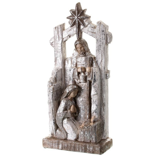 Regency International MTX62618 Paperstone Metallic Holy Family W/Creche Natural Silver- 19.5"