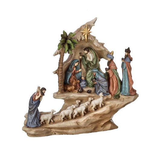 Regency International MTX68479 Resin Stairway Nativity W/Sheep Herd - 13.5"