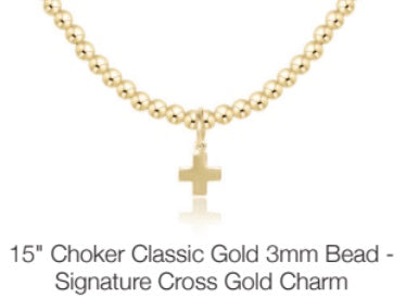 enewton N15CLG3SCG 15" Choker Classic Gold 3mm Bead - Signature Cross Gold Charm