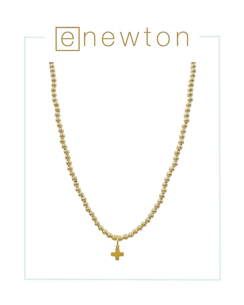 enewton N17CLG3SCG 17" Choker Classic Gold 3mm Bead - Signature Cross Gold Charm