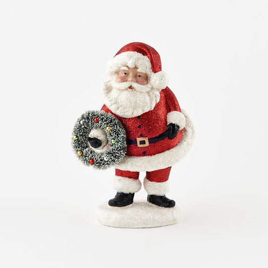 One Hundred 80 Degrees NF0658 Red Glitter Santa with Wreath 14.5"