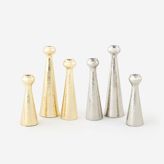 One Hundred 80 Degrees SI0988 Dimpled Taper Candle Holder -  Silver/Gold Metal