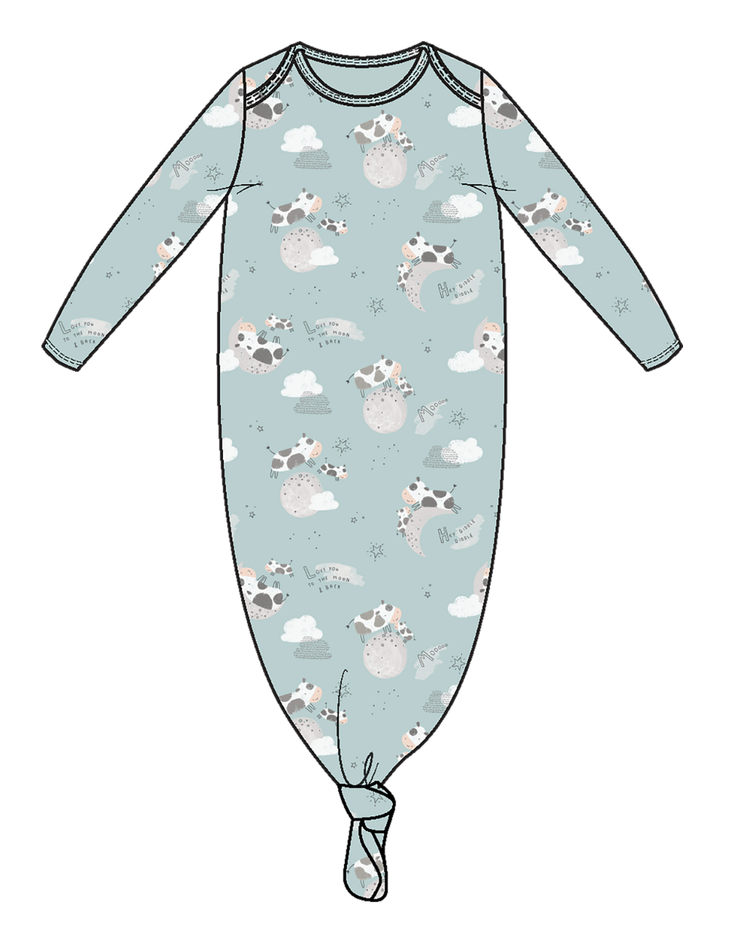 Angel Dear 127-F24-COW1 I Love You To The Moon Cows Knotted Gown 0-3M