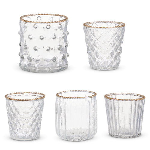 RAZ X4424302 Gold Rim Glass Votives - 3.5" Set of 5